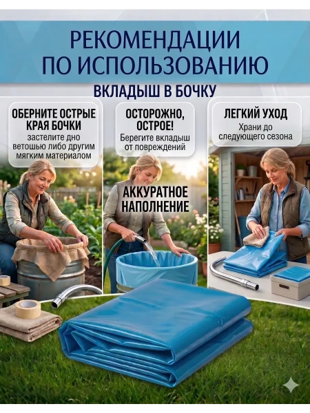 Вкладыш для бочки 200 л Универсальный с любым дном для воды голубой 150 мкр 2 шт Благодатное земледелие
